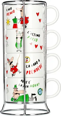 Produktbild von Bialetti Cappuccinotassen-Set 5-tlg. mit Metallgestell, Cappuccinotasse, Cappuccino, Tasse, Bunt, TAZZ203