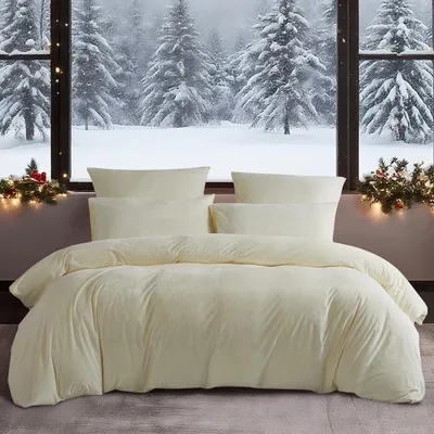 Zdjęcie produktu dla Komplet pościeli zimowej, 135x200 cm, beżowy, flanelowy, 2-częściowy, z zamkiem błyskawicznym