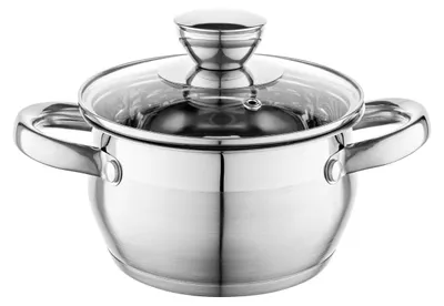 Edelstahl-Kochtopf 14 cm, 1,3 l, mit Glasdeckel, Induktion