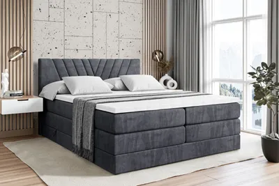 Produktbild von ALTDECOR Boxspringbett mit 2 Matratzen und Topper - 160x200 cm - ERNINA KING - Dunkelgrau Samt - Polsterbett mit, H3- und H4- Matratzen, Bettkasten und Lattenrost, Bett mit Stauraum