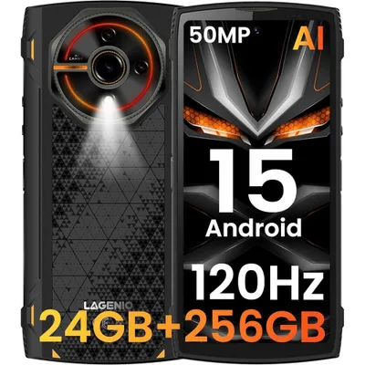 Image de LAGENIO Panther2 Pro Noir Outdoor Handy Smartphone, 6,7" 120Hz GPS, caméra 50MP, IP68 étanche, protection contre les chutes chantier, 5150mAh longue durée de batterie
