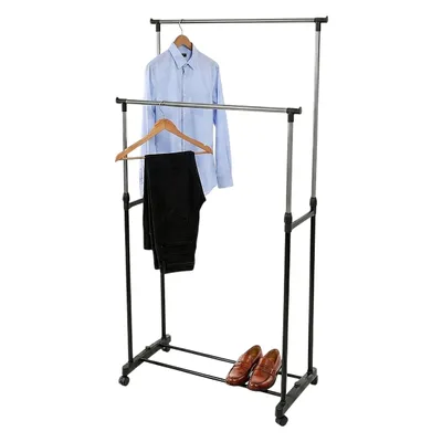 Produktbild von Kleiderständer mit Doppelstange verstellbar - 80 x 42 cm - Kleiderwagen rollbar