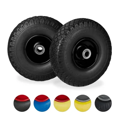 Produktbild von 4 x Sackkarrenrad, pannensichere Vollgummireifen, 3.00-4" Stahlfelge, 20mm Achse, 100kg, Ersatzrad 260 x 85 mm, schwarz