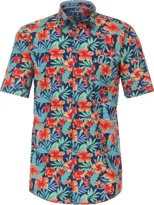 Produktbild von REDMOND Übergrößen Kurzarmhemd Hawaii-Style Blau/Orange 8XL