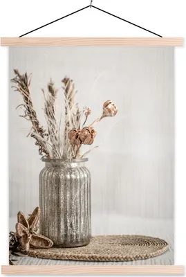Produktbild von MuchoWow® Textilposter Getrocknete Blumen - Pastell - Stilleben 40x53 cm mit holzfarbenen Rahmen - Schlafzimmer