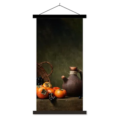 Produktbild von MuchoWow® Textilposter Rustikal - Obst - Korb - Stilleben 40x80 cm mit schwarzem Rahmen - Wandemalerei