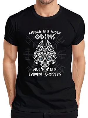 Obrázek produktu pro Pánské tričko Dear Wolf of Odin as Lamb of God Viking Nordic Runes, černá, 3XL