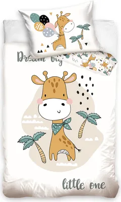 Produktbild von Giraffe - Baby / Kinder Bettwäsche - 40x60 + 100x135 cm - 100% Baumwolle in Renforcé - Dream Big Little One Kleinkinderbettwäsche mit Reißverschluss