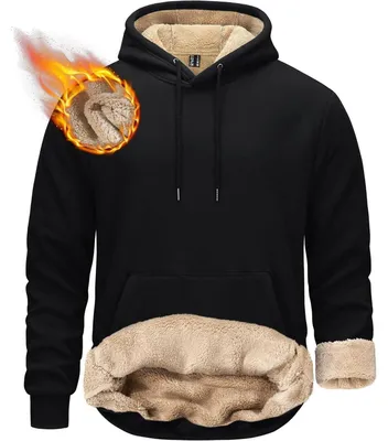 Productafbeelding van Herenhoodie, sherpa-voering, kangoeroezak, winddicht, wintermodel, maat XL, zwart