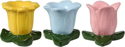 Produktbild von IB Laursen Kerzenhalter BLUME Gelb Blau Rosa Blume für 1 Kerze 3er Set