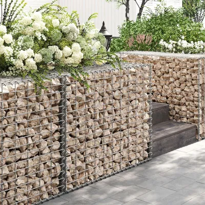 Produktbild von Gabionen-Set Silber – verzinkter Stahl – 100 x 80 x 30 cm – Metallgeflecht