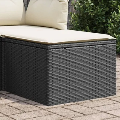 Produktbild von Design Gartenhocker mit Kissen Schwarz 55x55x37 cm Poly Rattan, Gartenhocker 2024 Neu