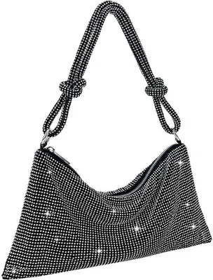 Produktbild von Glitzer Clutch, Zweisämmige Schultasche, Diamanten Tasche mit Rits, Strass Clutches für Feierlichkeiten, Freizeit, Abendtasche, Schultasche, Zweisämmig, Silber, mit Ritschluss
