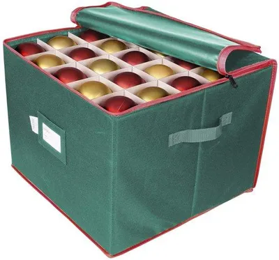 Obrázok produktu pre Unyqoos® Úložná škatuľa na vianočné ozdoby – priestor pre 75 ozdôb, 3 priehradky, odnímateľné veko, nosné rúčky, odolný polyester