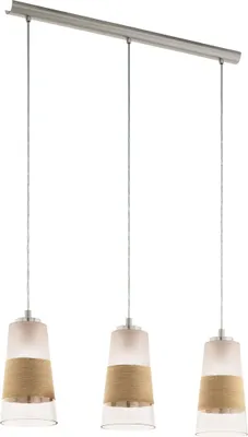 Produktbild von EGLO Pendelleuchte Burnham, Hängelampe Vintage, Retro, Hängeleuchte aus Stahl, Glas und Bast in Nickel-Matt, Weiß, Natur, Wohnzimmerlampe hängend, E27