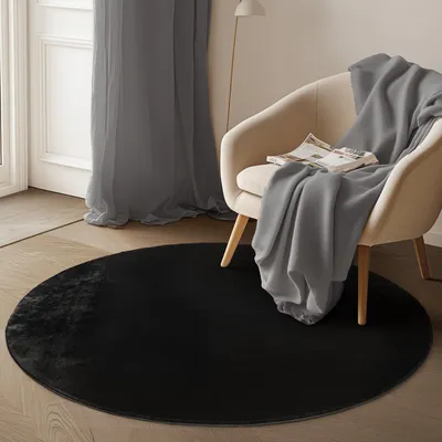 Image de Carpetsale24 Tapis Lavable à Poils Courts Antidérapant et Doux Design Uni Moderne pour Salon et Chambre à Coucher, Taille: 80 cm rond