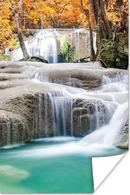 Produktbild von MuchoWow® Poster Wald - Wasserfall - Herbst 20x30 cm - Papierdruck