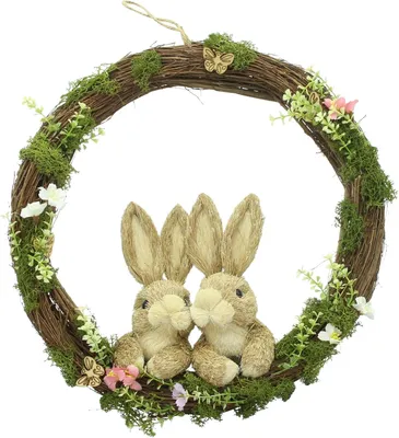 Produktbild von Kranz Hasenpärchen, Ulmenholz, Stroh, Kunststoff, Moos, Jute Maße: Ø 40 x 11 cm