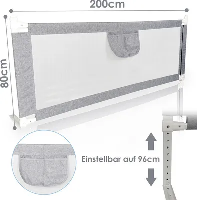 Produktbild von TolleTour Bettgitter 200*80 cm Bettschutzgitter Kinderbettgitter für Kinder Klappbar Höhenverstellbar Rausfallschutz ​passend für Kinderbetten, Elternbetten Anti-Fall für Babybettgitter Grau