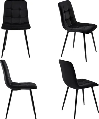 Produktbild von 4er-Set Samtstühle – Metallgestell – ergonomisches Design – Metallbeine – schwarz
