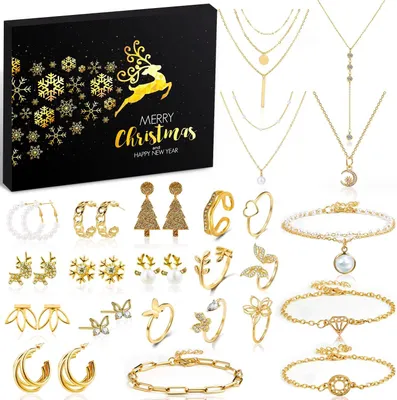 Produktbild von Adventskalender Schmuck 2025 für Frauen Mädchen, 24-tägiger Weihnachts-Countdown mit Halsketten, Ohrringen, Armbändern & Ringen, Geschenkidee