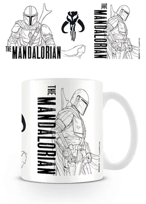 Produktbild von Star Wars - Lizenz Tassen - The Mandalorian - Line Art + Zusätzlich: 1 Lizenz Keramik Tasse - Größe Ø8,5 H9,5 cm