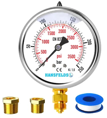 Produktbild von Manometer mit Edelstahlgehäuse, Messbereich 0-250 bar/psi