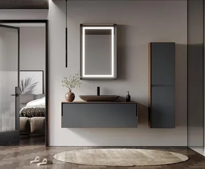 Immagine prodotto di Orka | Set di mobili da bagno - 120 Cm - Antracite - Design moderno - Specchio e lavabo inclusi - Chiusura silenziosa