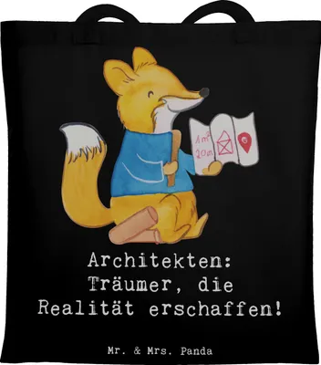 Produktbild von Mr. & Mrs. Panda Tote Bag Architekt Träumer - Schwarz - Geschenk, Berufe, kreative Architekten, Tasche, Stadtgestaltung, Beruf, Tragetasche, Laptoptasche, Architekten:
