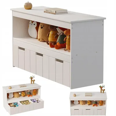 Produktbild von Regal mit Spielzeugaufbewahrung und Schublade, Kinder-Organizer-Schrank, Weiß
