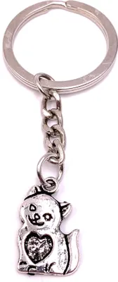 Image de Onwomania Porte-clés Chat doux avec cœur Argent Métal Pendentif Charm