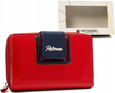 Produktbild von Peterson | Damen Portemonnaie, aus Naturleder, mit Druckknopf und Reißverschluss, Rot, 15.5x10 cm