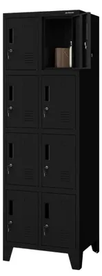 Produktbild von Schließfachschrank Spind ROBERT 8 Fächer Etikettenhalter Lüftungsschlitze | Wertfachschrank Umkleideschrank Metall Kleiderspind 172x55,9x45cm Schwarz