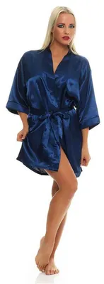 Produktbild von Damen Morgenmantel kurzer Kimono in Satin-Optik; Blau S
