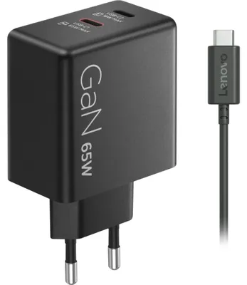 Produktbild von Lenovo Dual USB-C 65W GaN Charger, Drinnen, AC, 1,5 m, Schwarz