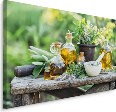 Produktbild von Fabelhafte Canvas LEINWAND BILDER 70x50 cm XXL Kunstdruck Natur Kräuter Öl Garten