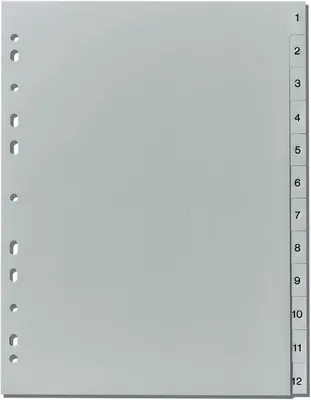 Produktbild von Register A4 1-12 Kunststoff PP grau Packung mit 25 Stück