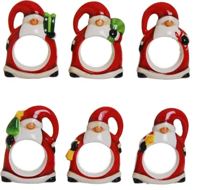 Image de Excelsa Set De 6 Ronds De Serviettes Xmas Céramique 7Xh2X4,5 Cm Multicolore