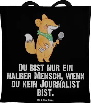 Produktbild von Mr. & Mrs. Panda Tote Bag Journalist Herz - Schwarz - Geschenk, Laptoptasche, Jutebeutel, Witzig, Ausbildung, Stoffbeutel, Redakteur, Tasche, Schultasche, Spruch, Lustig
