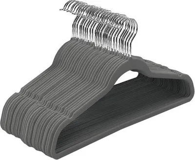 Productafbeelding van Ibenzoa® Fluwelen kledinghangers, set van 30 – Antislip, 360° draaibare zilveren haak, ruimtebesparend, robuust, grijs