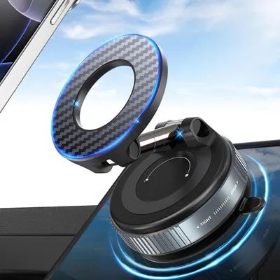 Image de Support magnétique pour téléphone compatible MagSafe, pour voiture, avec ventouse. Rotation à 360°, pliable, pour iPhone 17, 12 et modèles compatibles, à fixer sur le pare-brise ou le tableau de bord