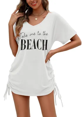 Image de Tunique de plage pour femmes, col en V avec cordon de serrage