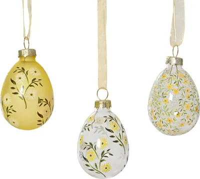 Produktbild von Osterei aus Glas zum Aufhängen 4x6cm mit Blumenmotiv 1 Stück sortiert