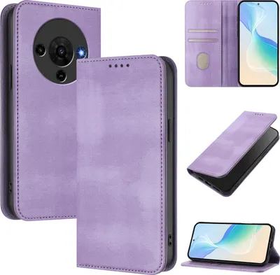 Produktbild von Handyhülle für ZTE Blade A76 5G, Vintage Leder RFID Schutz Kartenfach Standfunktion Magnetische Klapphülle Violett