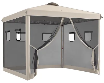 Produktbild von Outsunny Faltpavillon ca. 3x3m Pavillon mit 4 Netzvorhängen, UV-Schutz, Beige