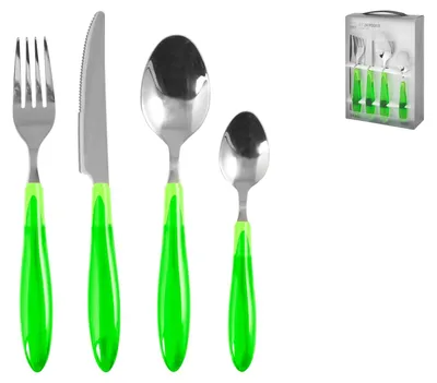 Obrázek produktu pro Pengo 7852814 Sada příborů, 24dílná, ocel/nerez, s rukojetí, zelená, nerezová ocel