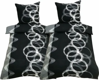 Produktbild von Bettwäsche 135x200 + 80x80 cm 100% Baumwolle Renforce gelb grau weiß gestreift kreise, 2 tlg