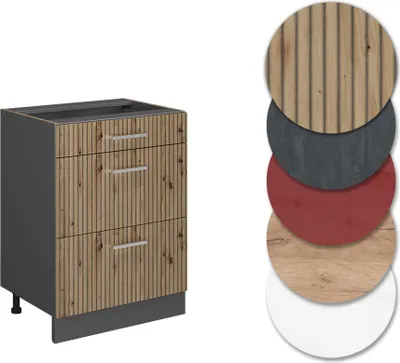 Produktbild von Küchenunterschrank Vicco R-Line Artisan-Eiche 60 cm mit Schubladen, ohne Arbeitsplatte, Model 49198