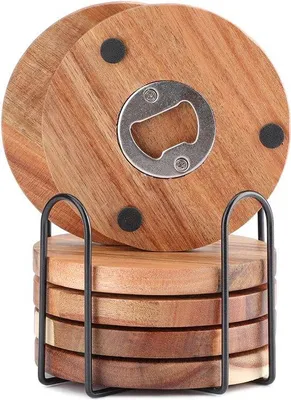 Image de Set de 6 dessous de verre ronds en bois