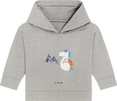 Produktbild von Mr. & Mrs. Panda Organic Baby Hoodie Einhorn Bergsteiger 12. - 18. Monat - Heather Grey - Geschenk, Berge, Kapuzenshirt, Einhörner, Urlaub, Kapuzensweatshirt, Unicorn
